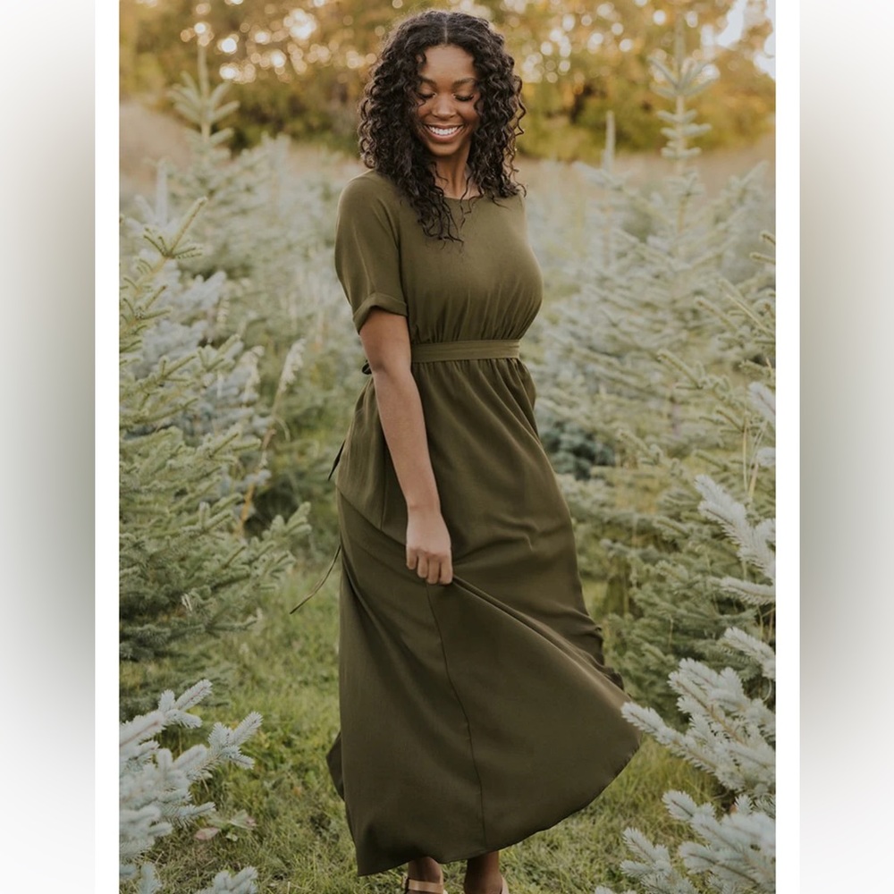 Taylor Jane Wrap Maxi in dark olive green in small